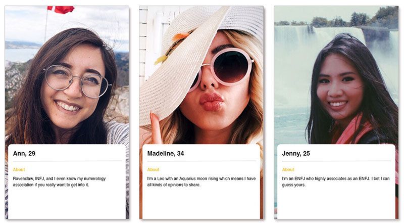 Trije profili za ženske, ki poskušajo spoznati ljudi v aplikaciji za bumble dating.