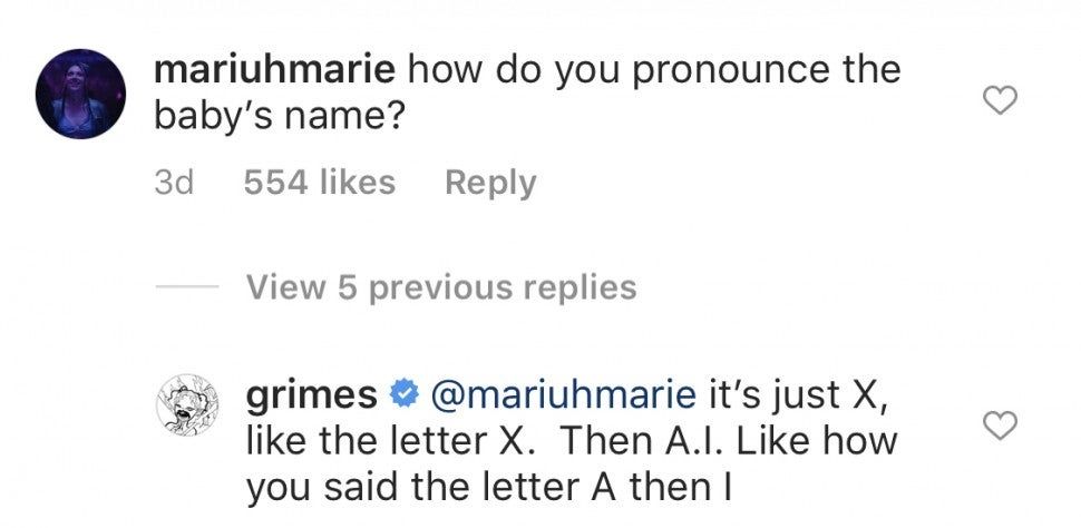 يقدم Grimes طريقة أخرى لنطق اسم الابن - وهي لا تشبه ما قاله إيلون ماسك