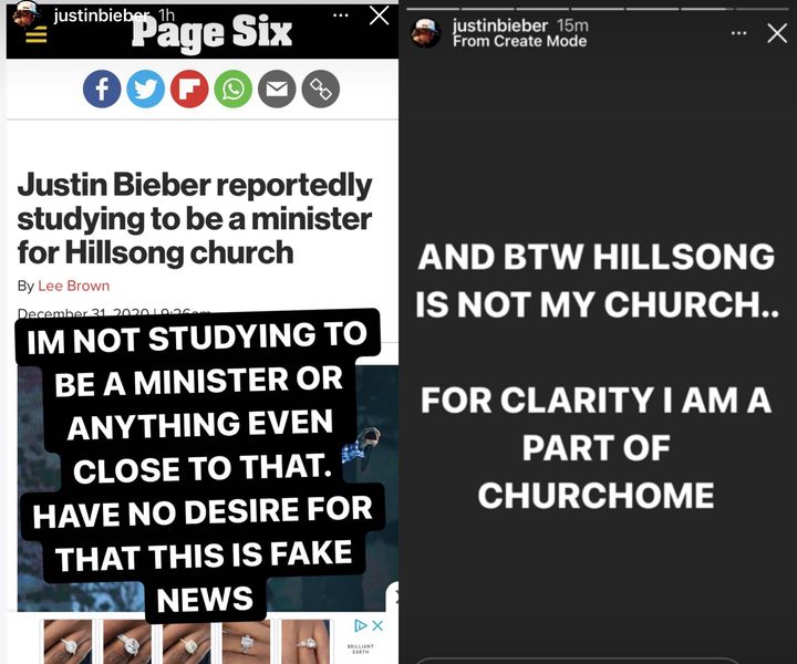 Justin Bieber siger, at Hillsong ikke længere er hans kirke