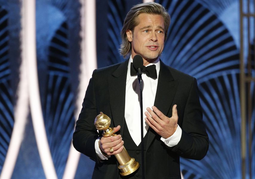Brad Pitt laver 'Titanic' vittighed, mens han takker Leonardo DiCaprio under Golden Globes-accepttalen: 'Jeg ville have delt flåden'