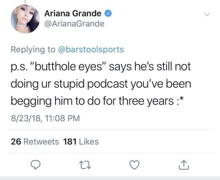 Ariana Grande slams Barstool Sports za Petea Davidsona ‘Butthole Eyes’ Tweet