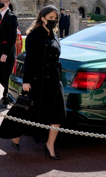 WINDSOR, ANGLETERRE - 17 AVRIL: La princesse Eugénie arrive pour les funérailles du prince Philip, duc d